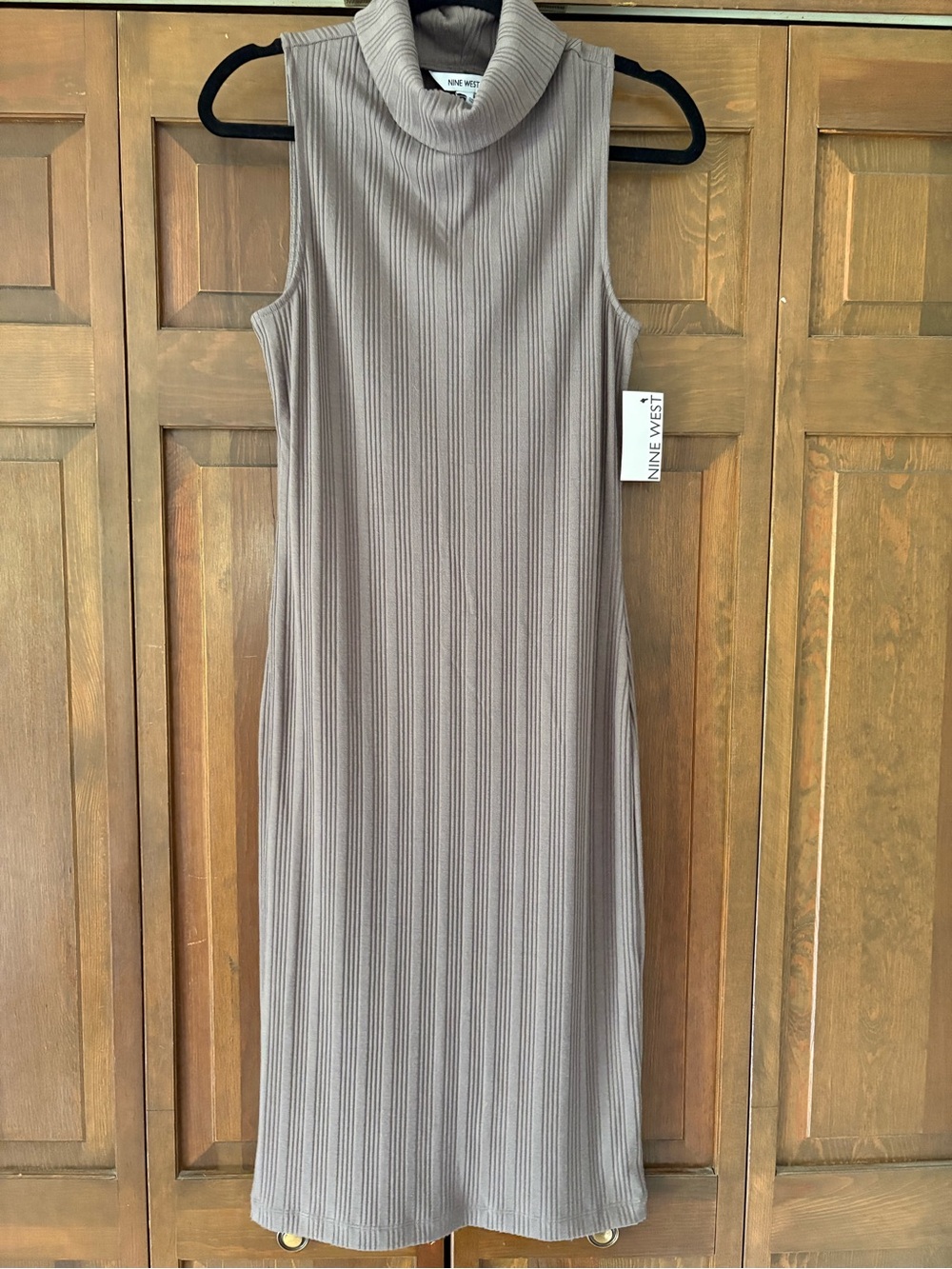 Nine West Taupe Ribbed Midi Dress